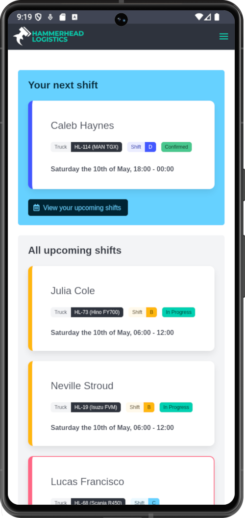 Mobile App for Truck Drivers, App example
