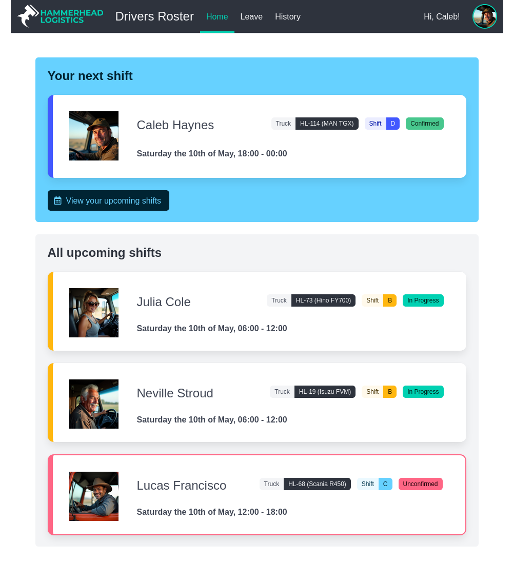 Web App for Truck Drivers, Web example